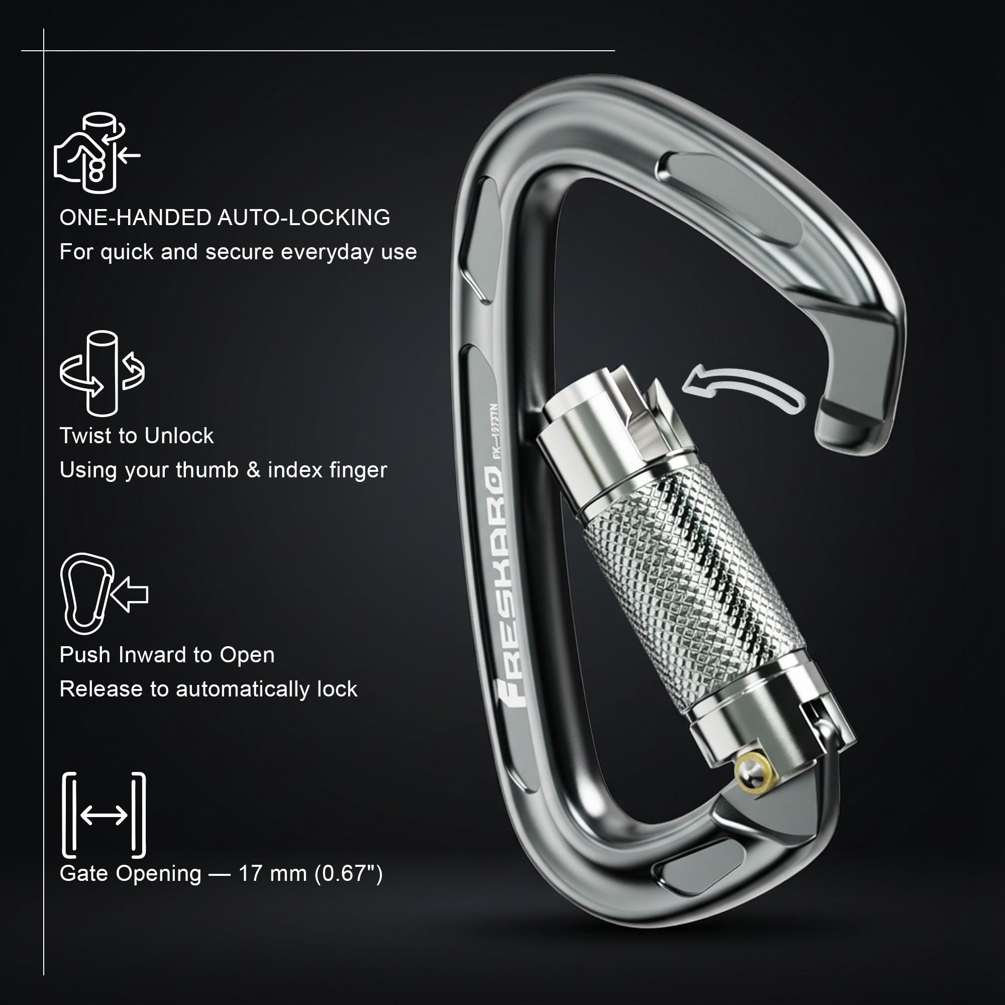 FresKaro locking barrel detail highlighting twist-lock safety and quick operation benefit