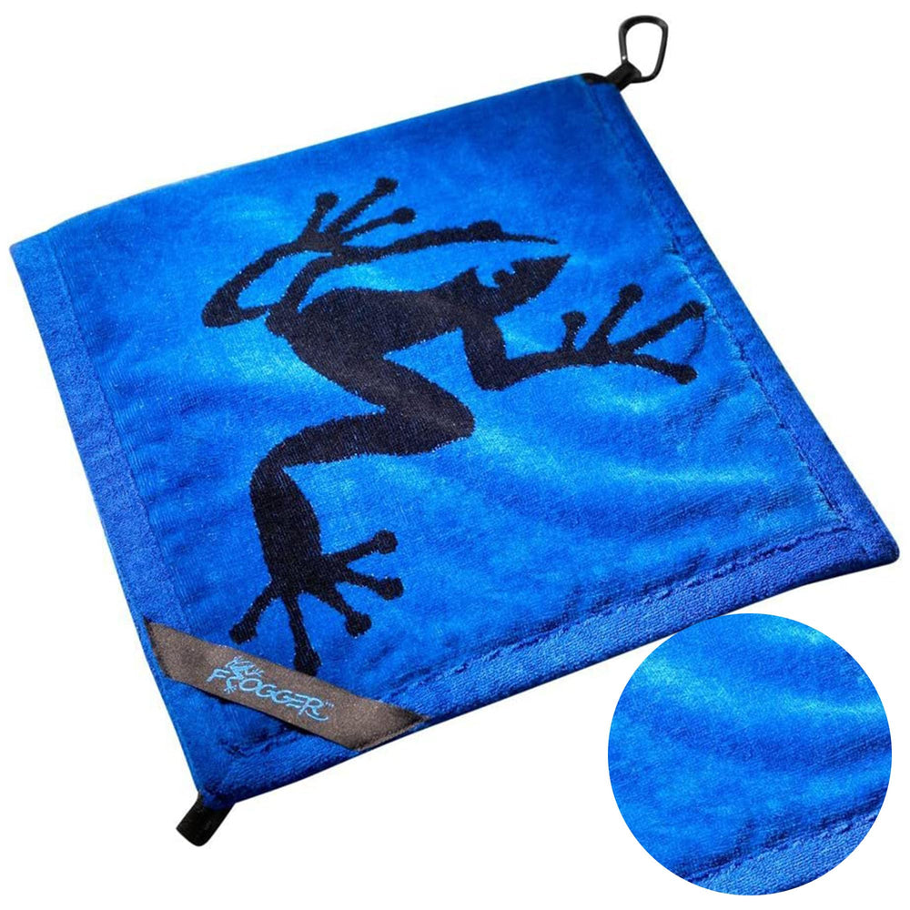 Frogger Amphibian front view showing blue and black towel and clip for easy access