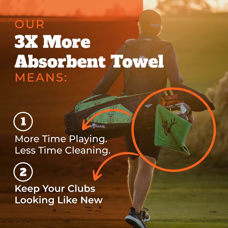 Frogger towel cleaning clubface for improved contact and maintenance