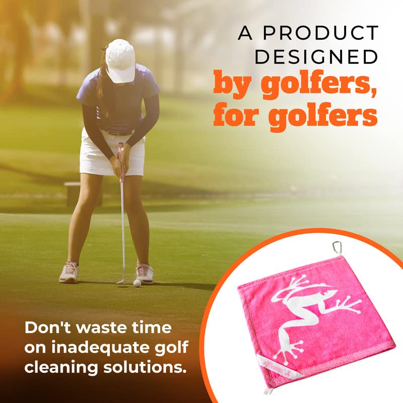 Frogger towel next to golf bag showing size and easy portability