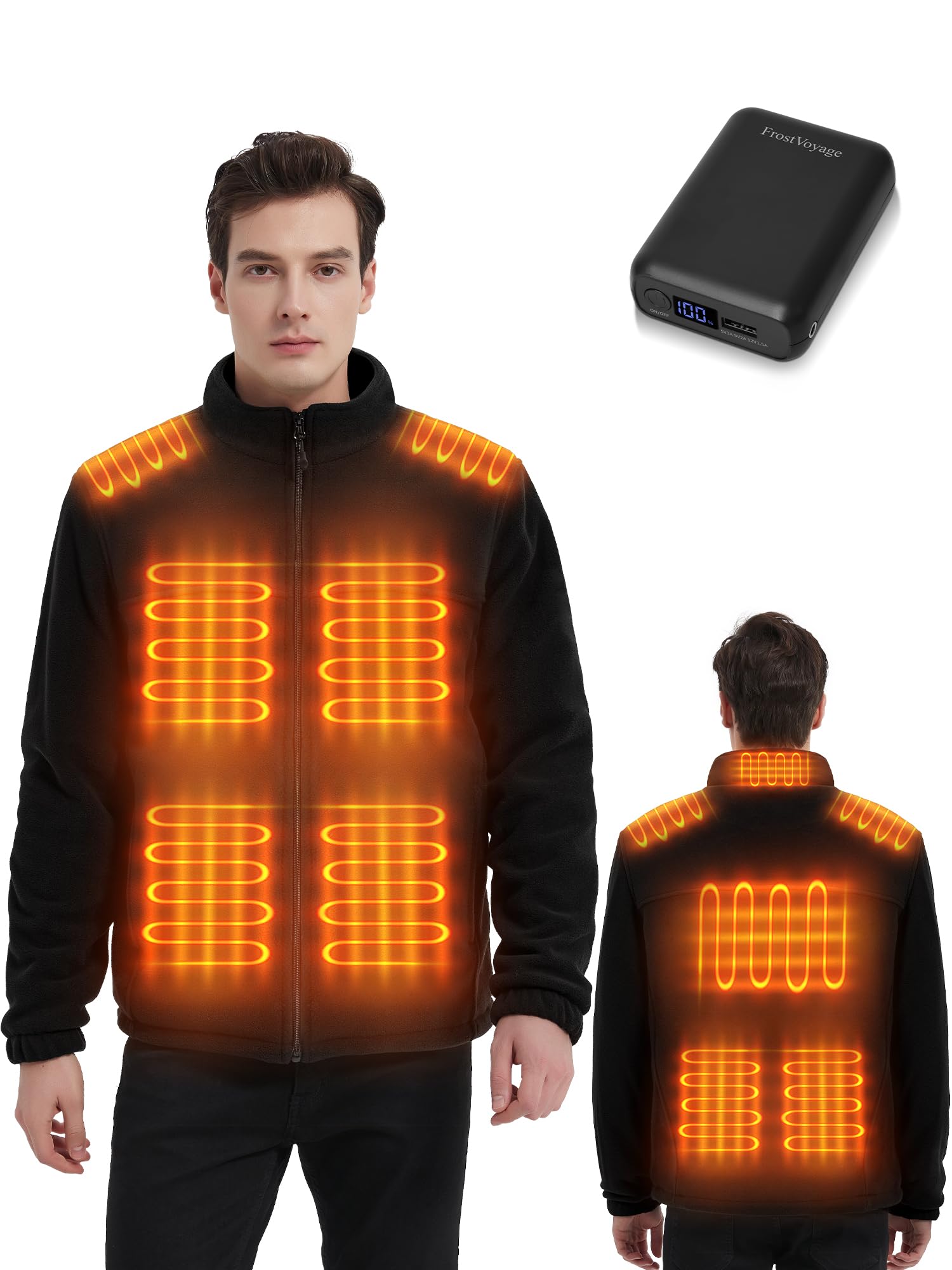 FrostVoyage front view on mannequin showing sleek heated jacket and full coverage warmth