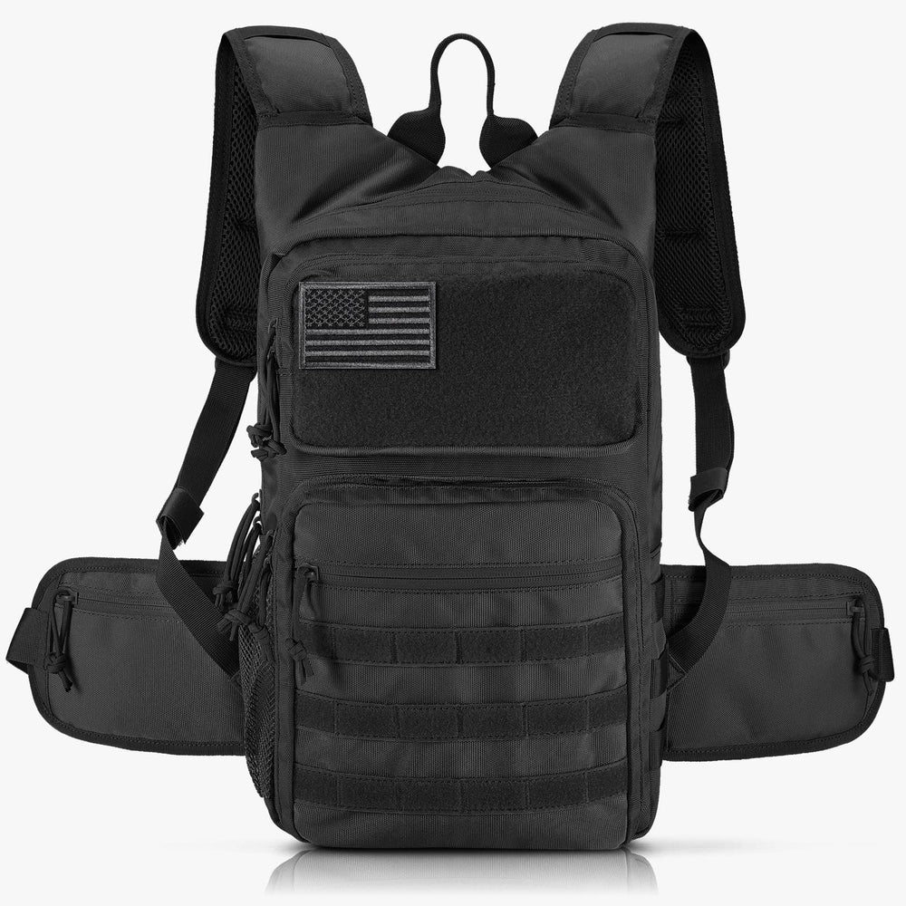 FRTKK front view showing compact tactical hydration pack and organized layout benefit