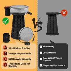 Fuairmee folded stool packed in 3-in-1 tote bag showing easy transport benefit