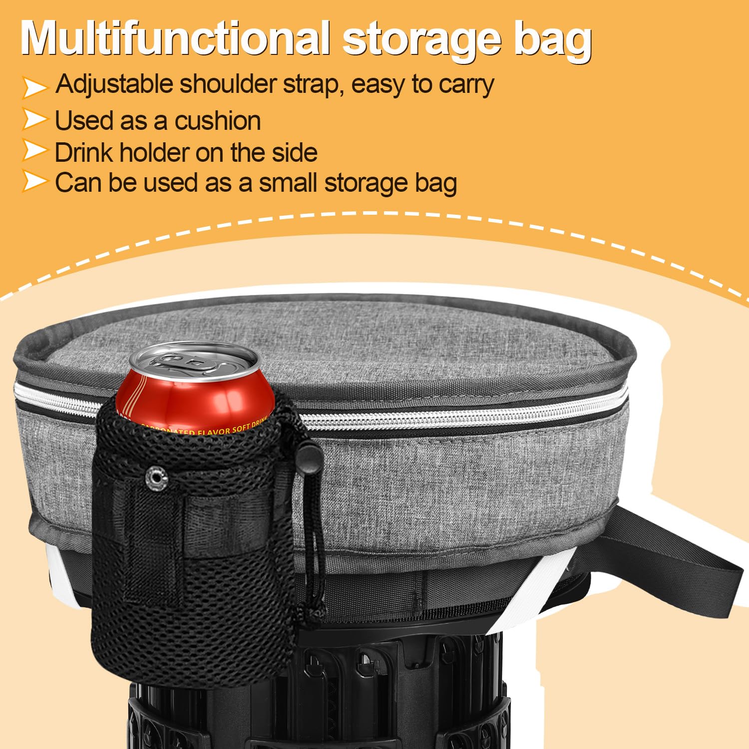 Fuairmee stool next to a water bottle showing height range and size comparison benefit