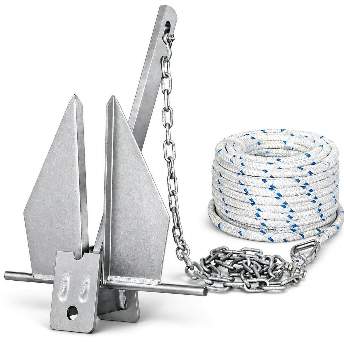 FUCNEN front view of complete 10lb anchor kit showing components and compact packing benefit
