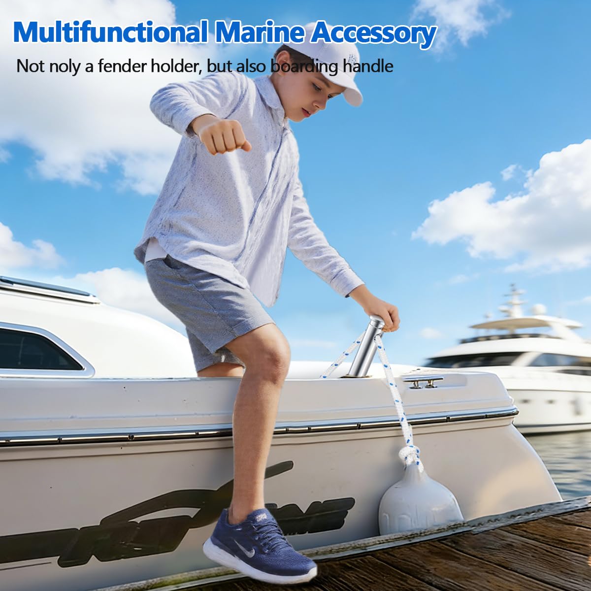 FUCNEN in-use on pontoon holding fender to protect hull while docking