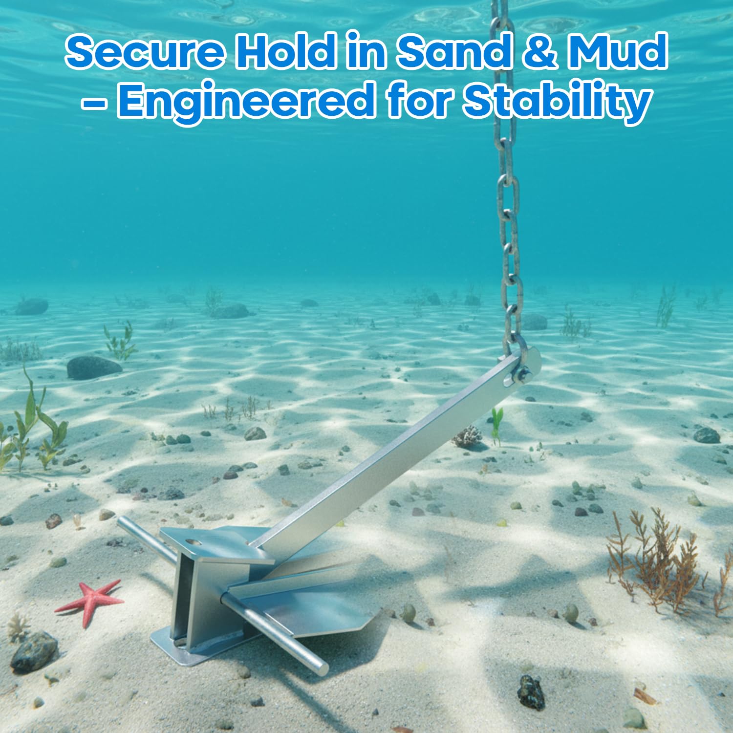 FUCNEN anchor kit deployed from a pontoon demonstrating easy anchoring benefit