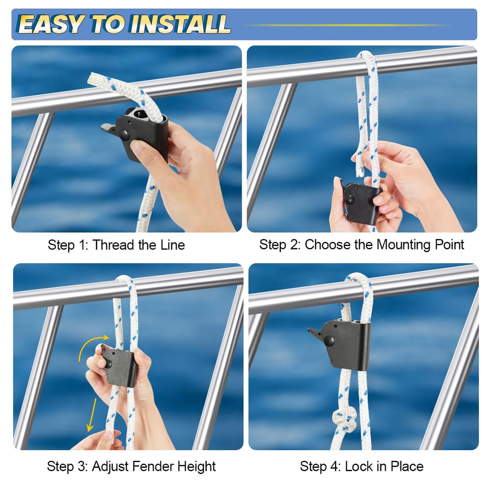 FUCNEN clip mounted on a boat rail holding a fender for secure docking