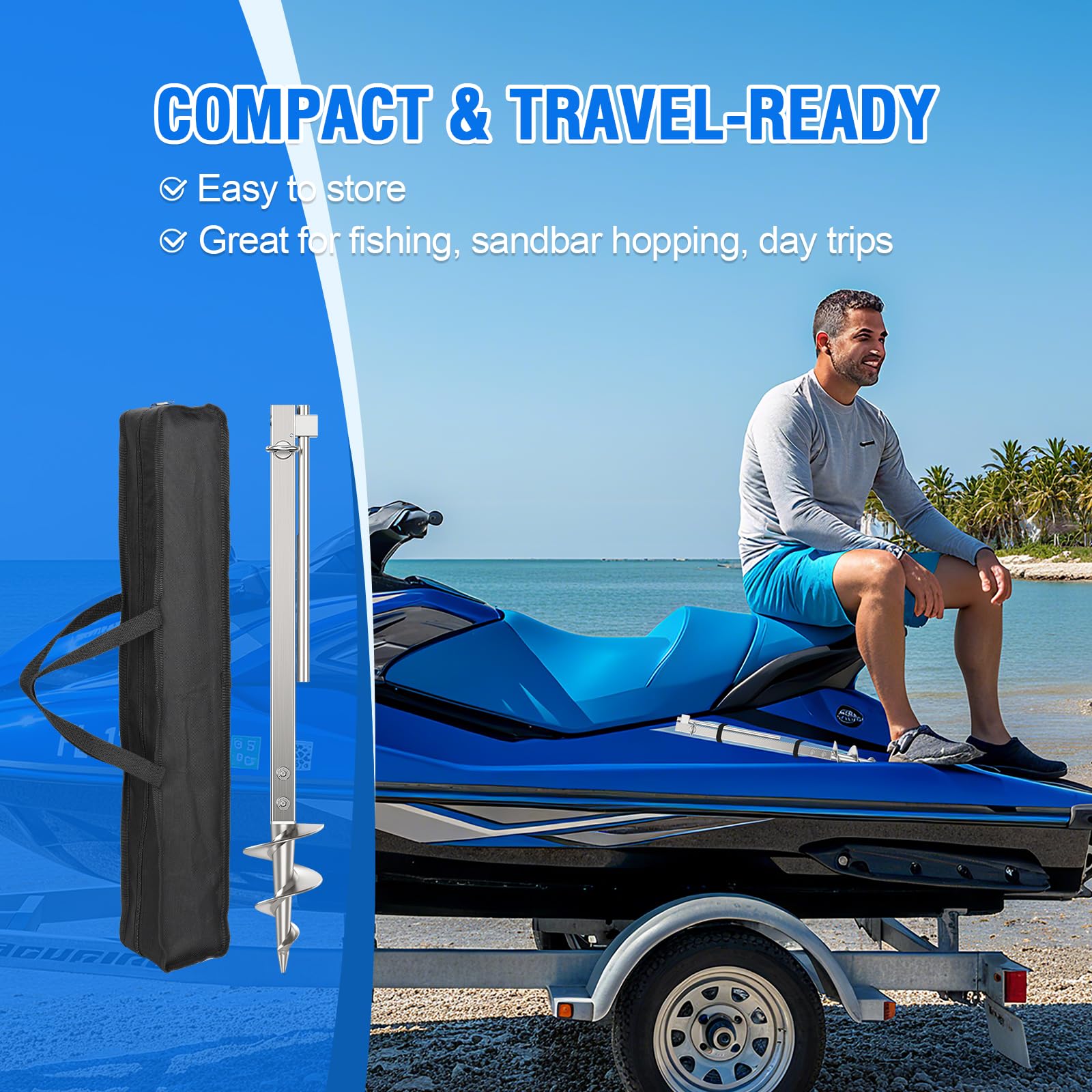 FUCNEN anchor beside jet ski for size comparison, easy portable fit