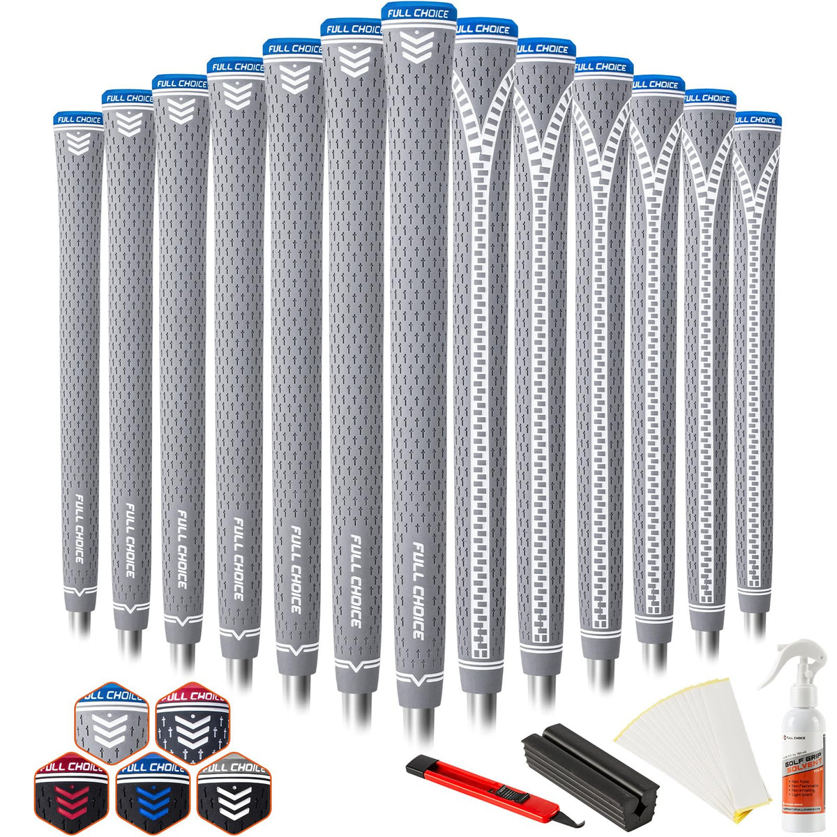 Full Choice front packaging showing 13 grips and kit, clear product overview