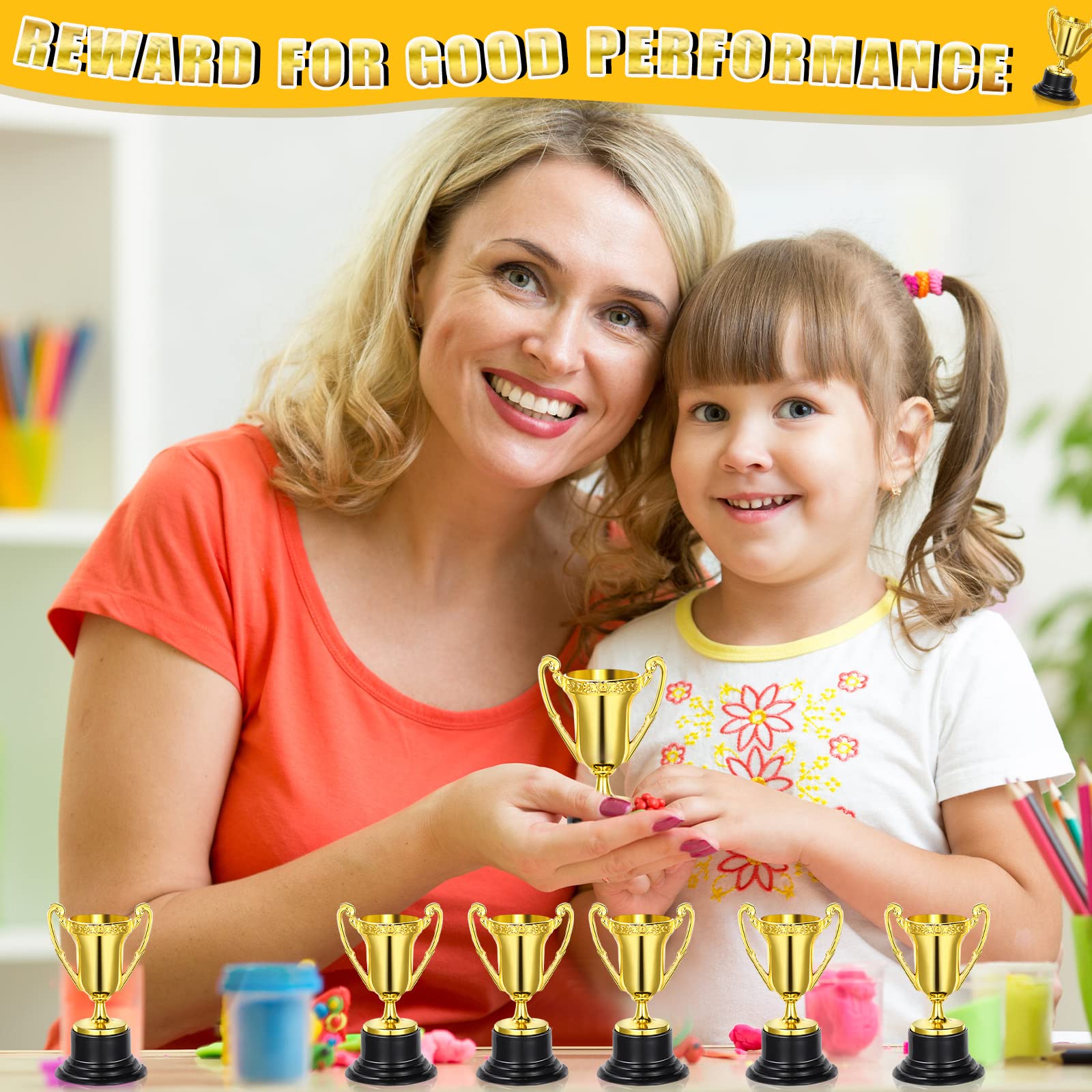 Fumete trophies lined on a classroom desk promoting visible rewards