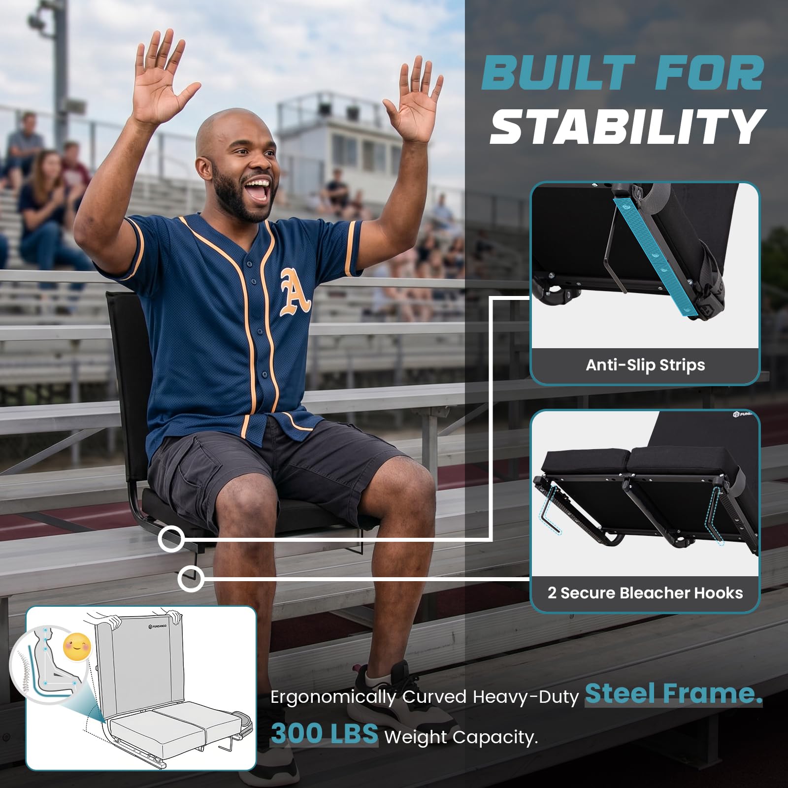 FUNDANGO anti-slip rubber base detail improving seat stability