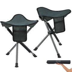 FUNDANGO front view showing compact folded stool and carry bag for easy transport