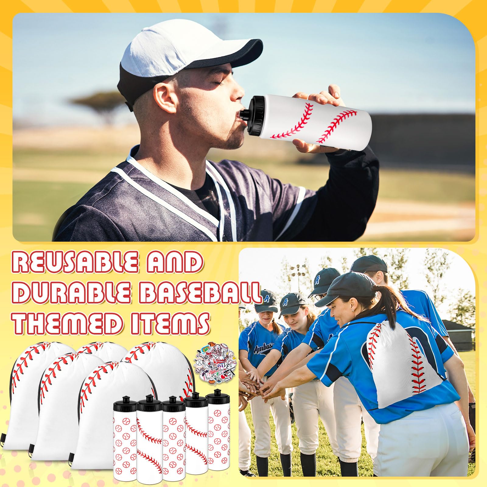 Funnymoom patterned drawstring backpack highlighting sporty baseball print