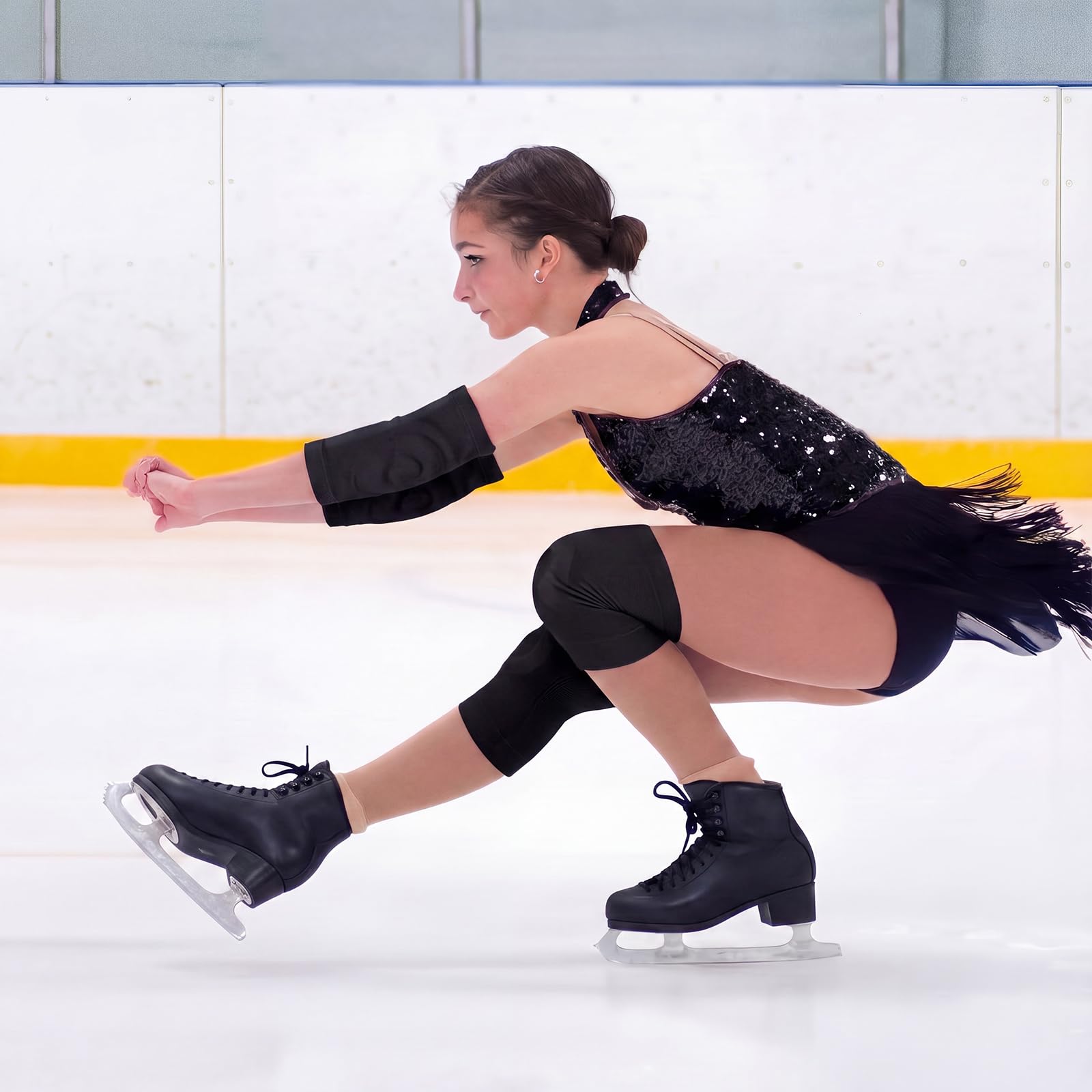 Funnysoft pads worn by figure skater illustrating mobility and protection