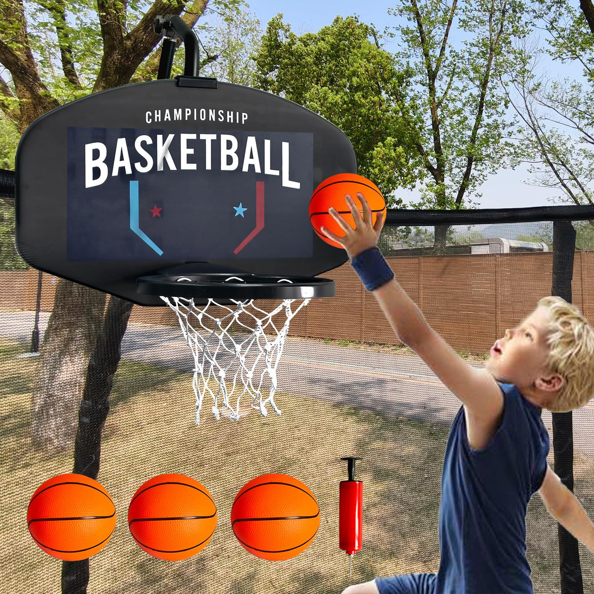 FUNSEEK hoop front view showing full backboard and rim for instant play
