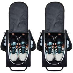 Funtery front view of black and gray shoe bags showing compact storage and protection