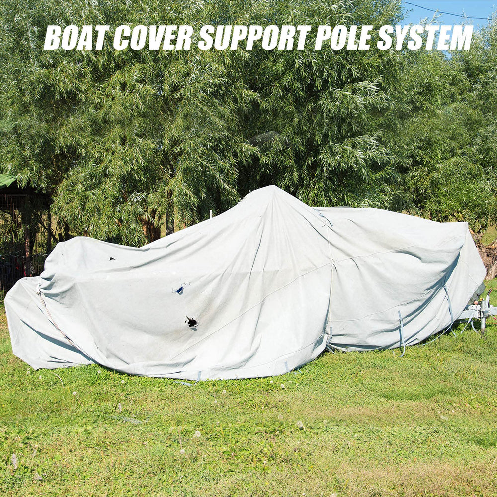 Funtery lifestyle shot of boat with supported cover protecting interior
