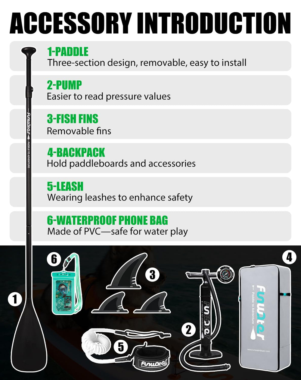 FunWater triple fins detail for improved tracking benefit