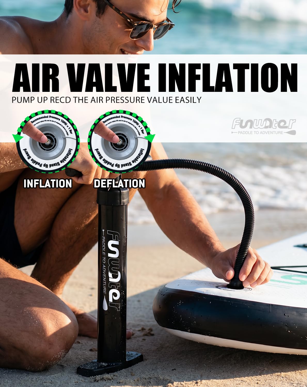 FunWater manual pump with gauge for fast accurate inflation benefit