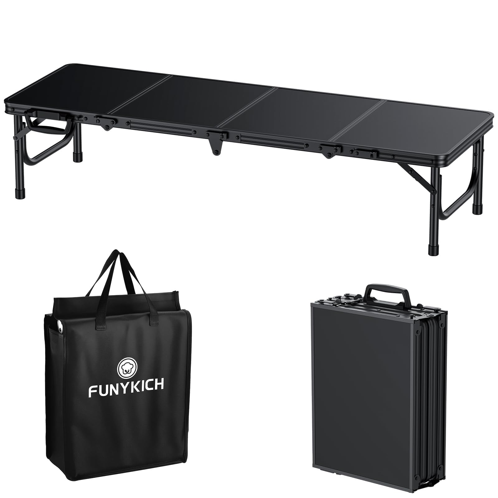 FUNYKICH front view of folded table, easy transport benefit