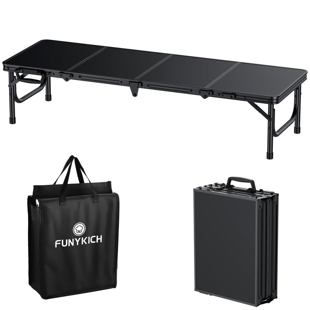 FUNYKICH front view of folded table, easy transport benefit