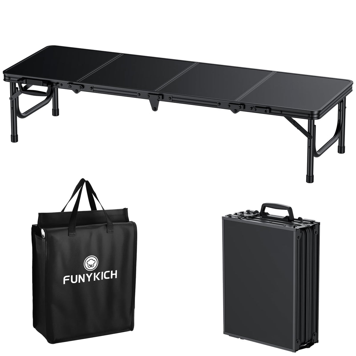 FUNYKICH front view of folded table, easy transport benefit