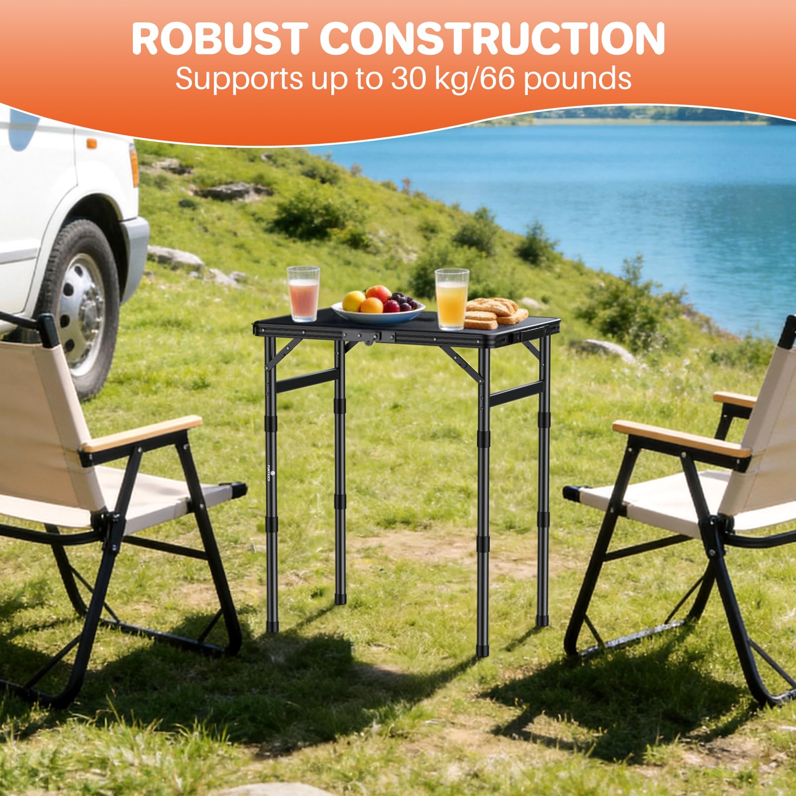 FUNYKICH height adjustment demo showing three settings for sitting or standing