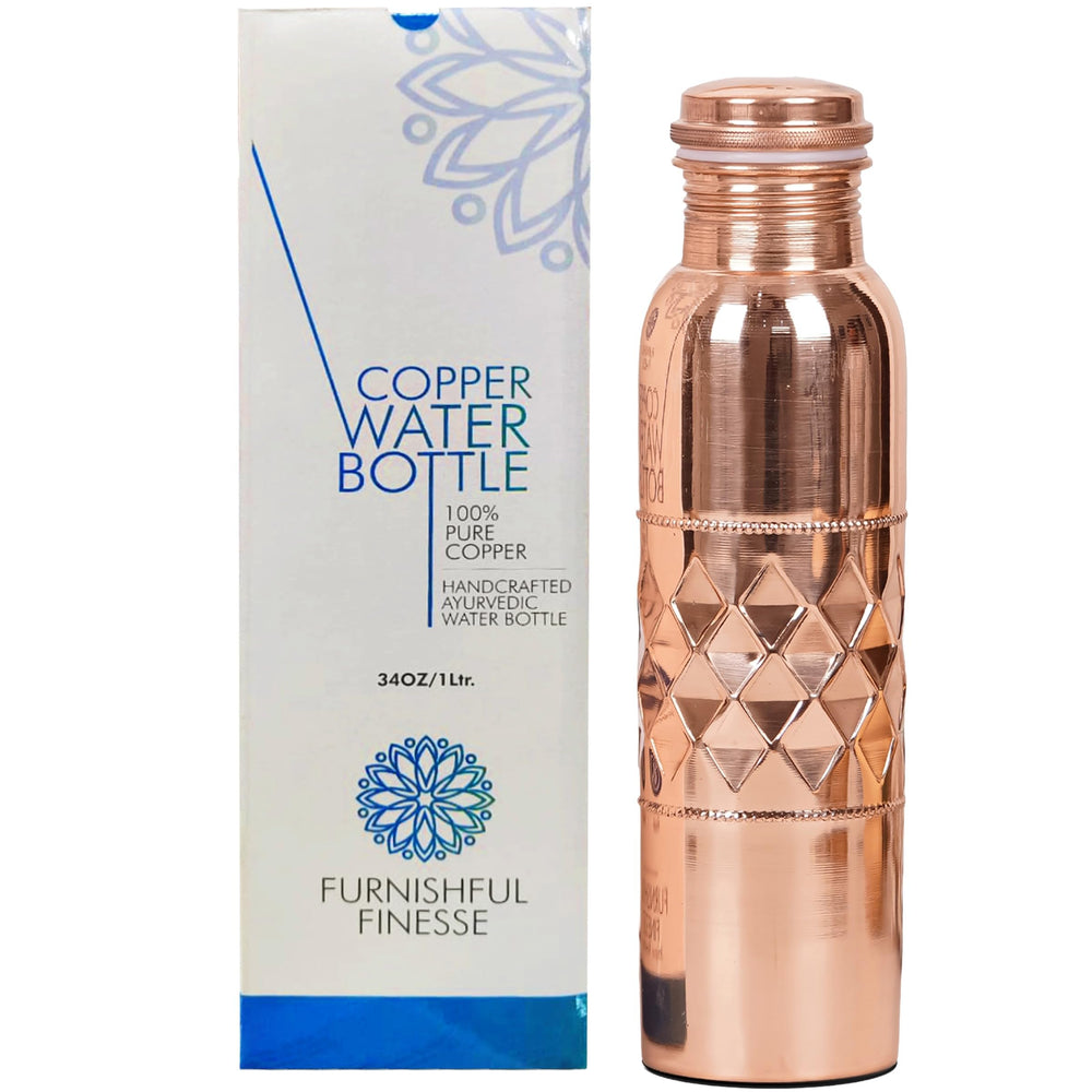 FURNISHFUL FINESSE front view of copper bottle shows durable design and visual appeal