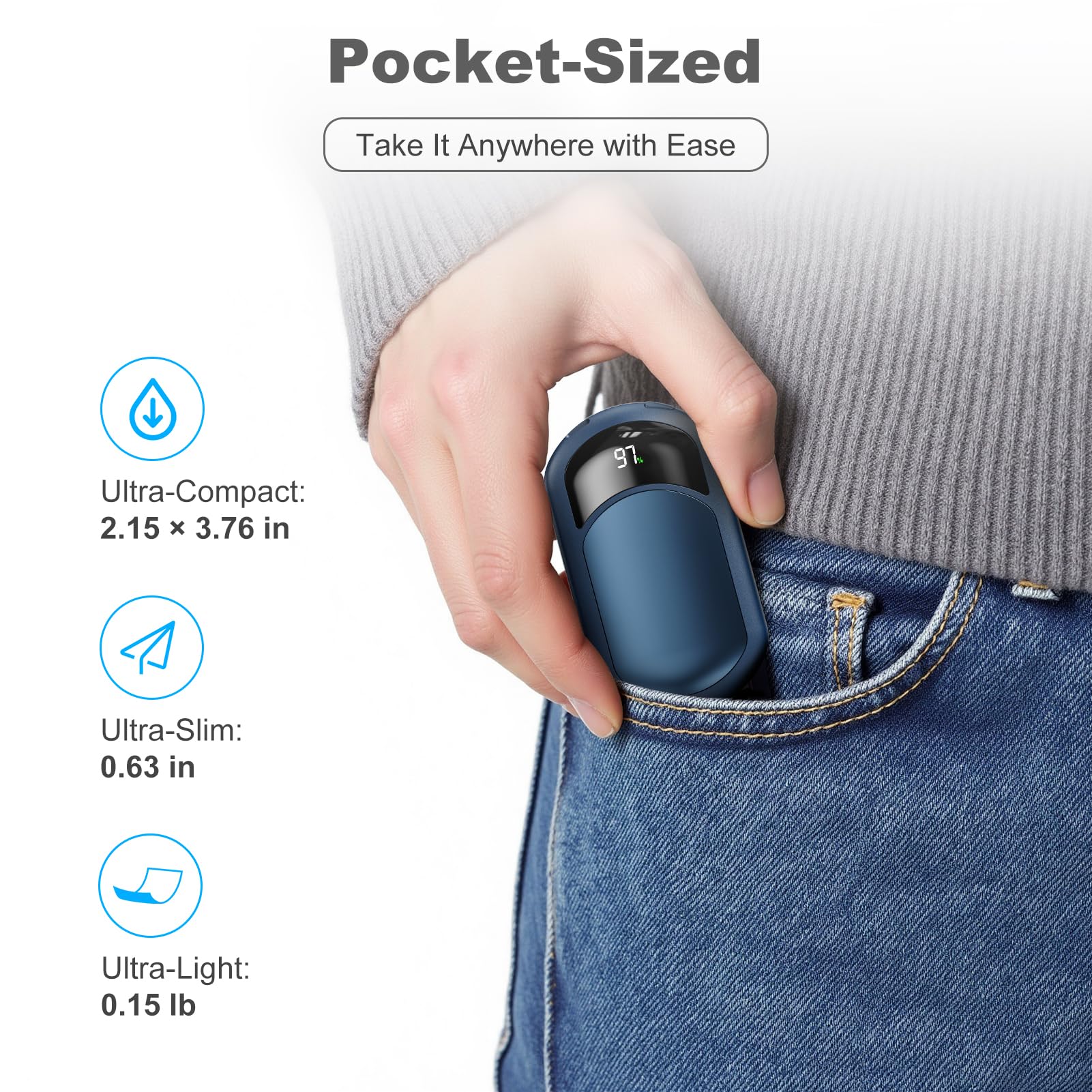 Fussion hand warmer in pocket during commute providing hands-free warmth