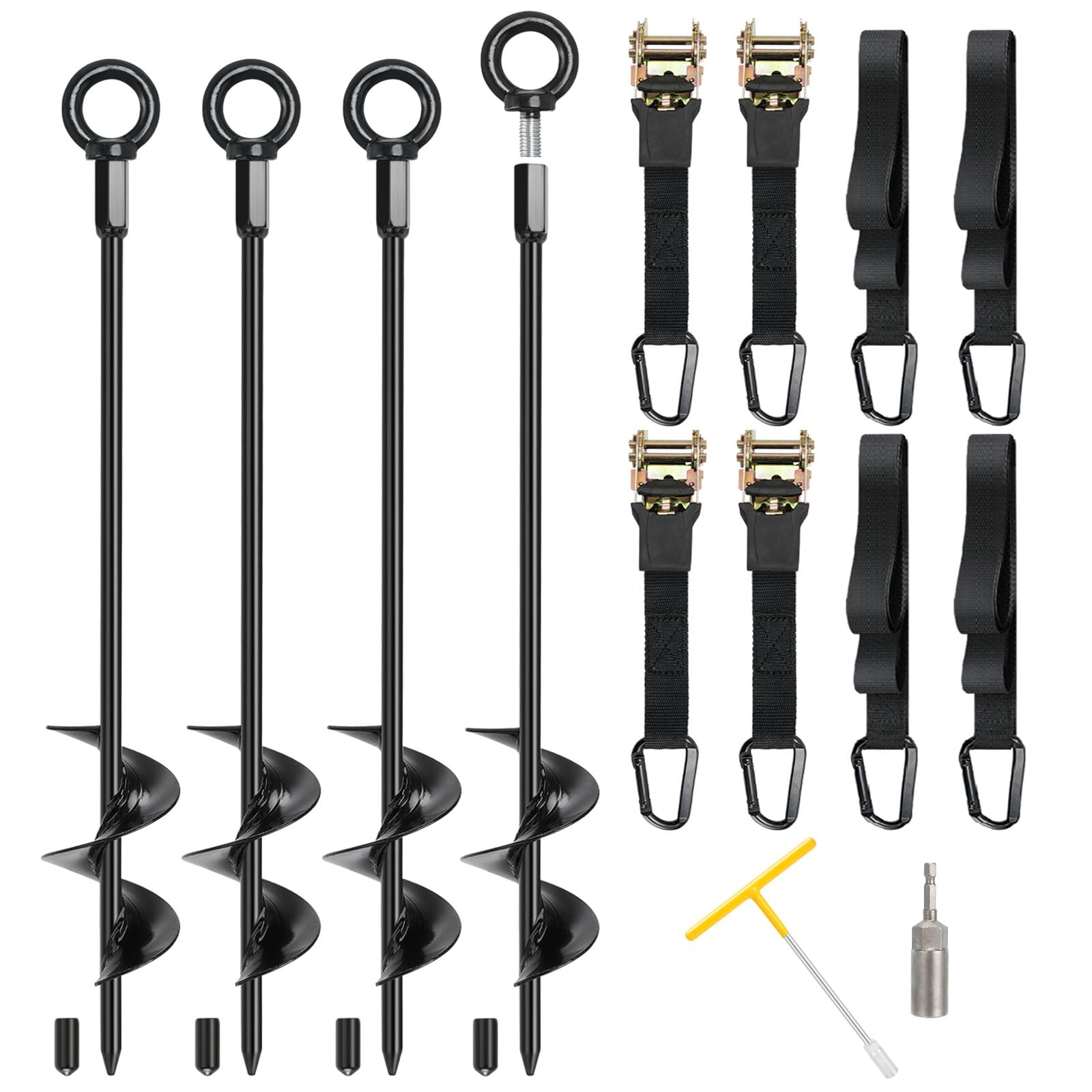 Fuuner complete anchor kit laid out showing stakes straps and tools for durable anchoring
