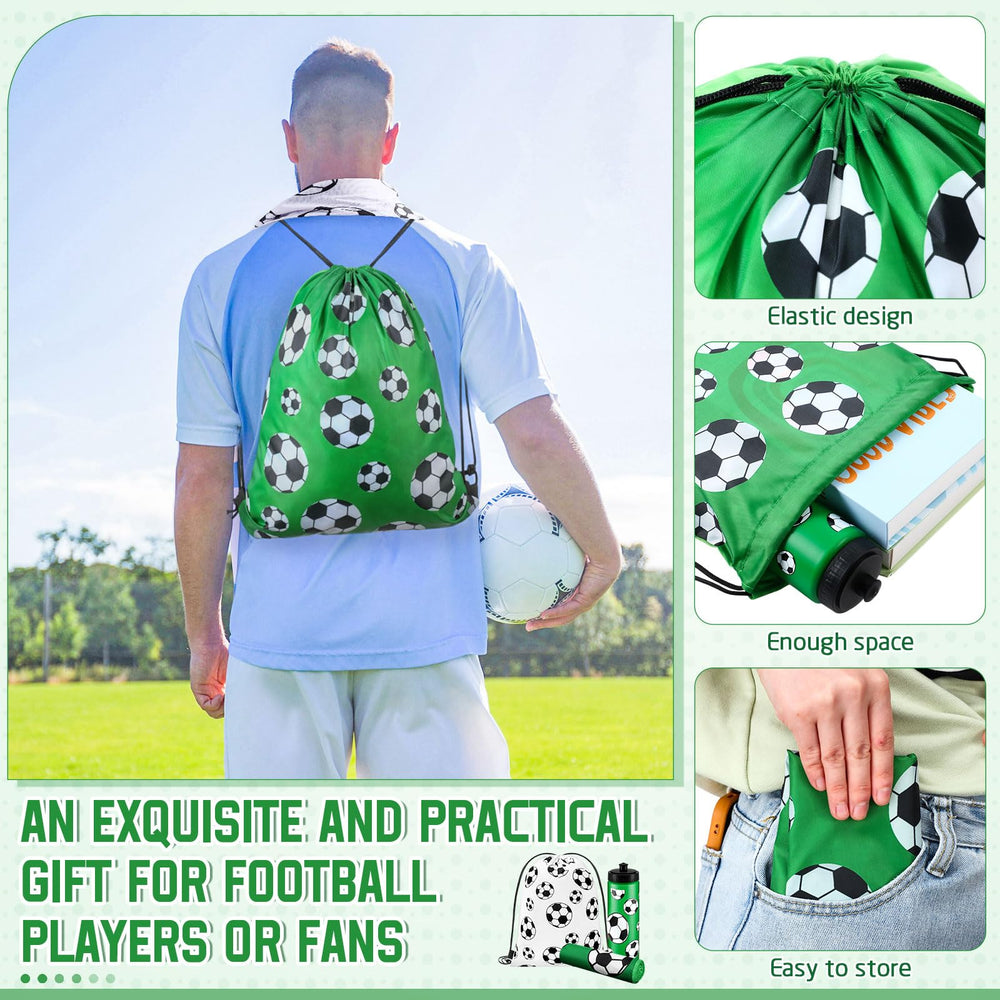 FuWeave drawstring bag open with bottle and towel inside for easy packing