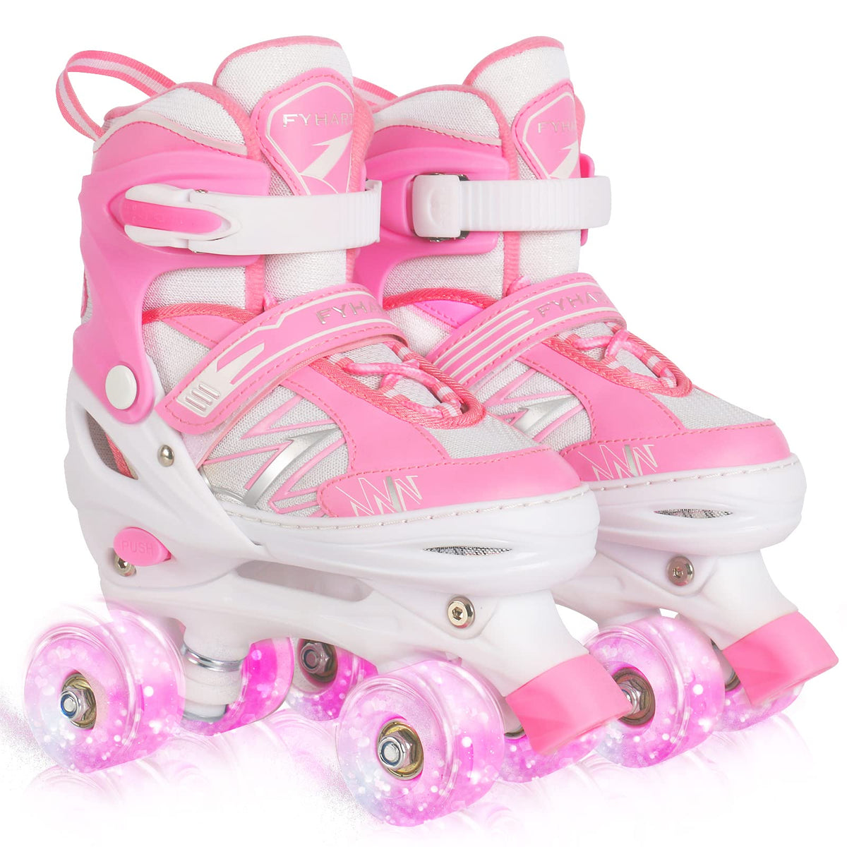 FYHART front view of pink adjustable skates showing design and fit benefits