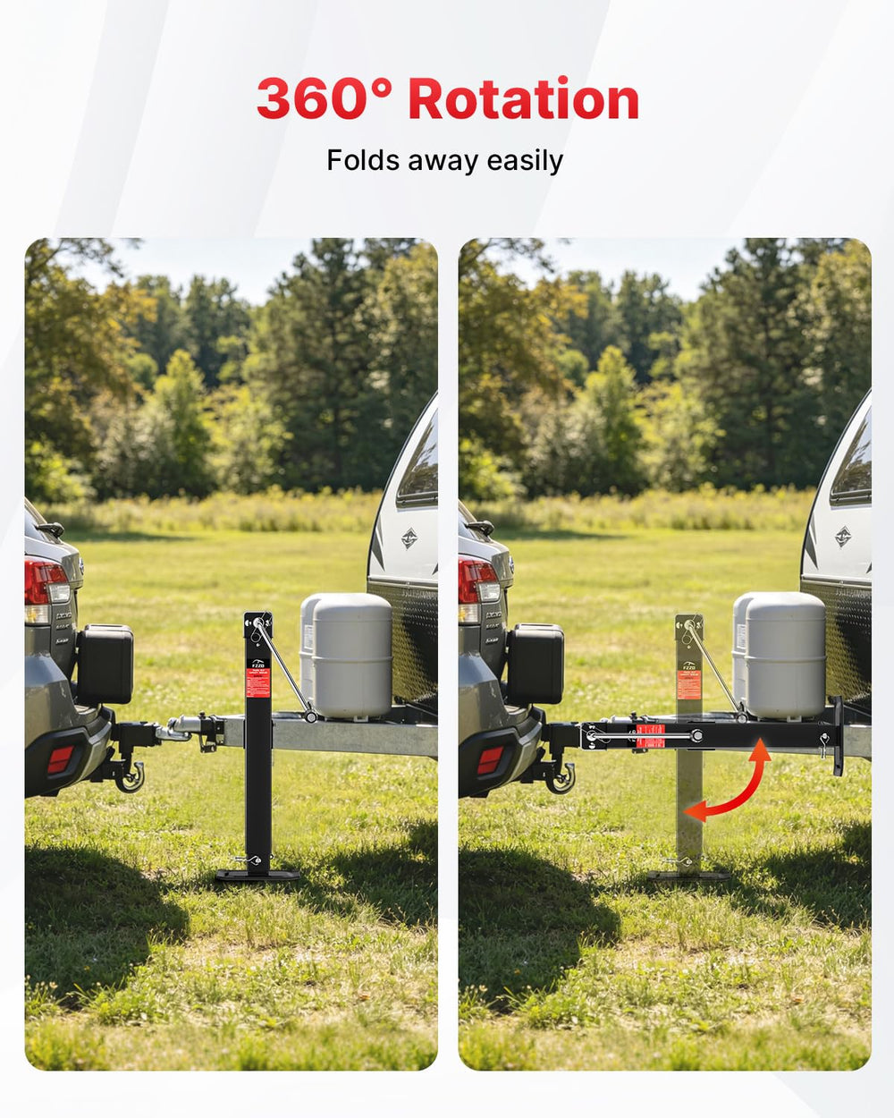 FZZD lift range measurement scale showing wide 13.9"–42.6" travel