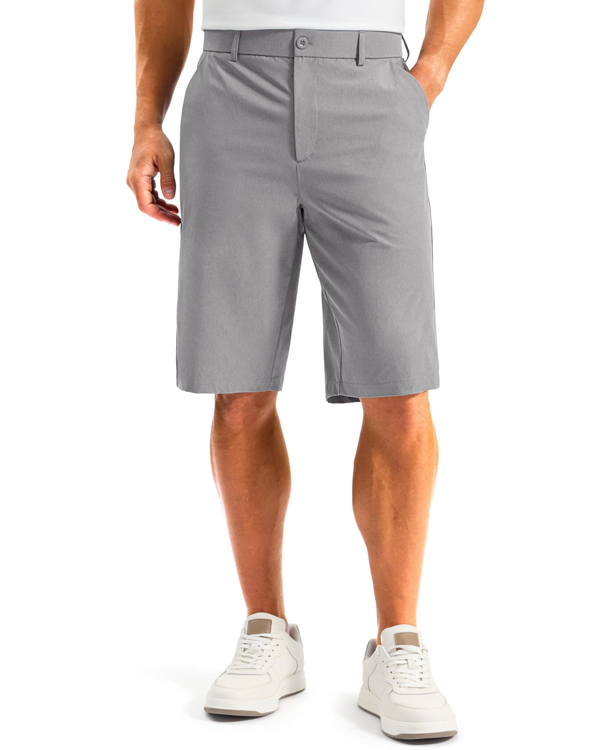 G Gradual front view of light grey shorts showing fit and styling benefit