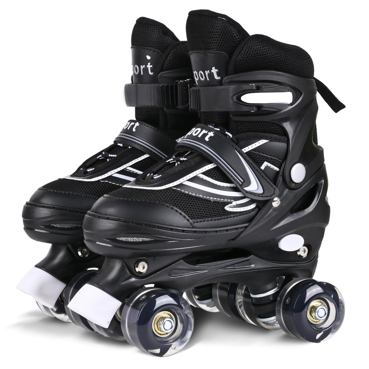 G MGY OLED front view showing black white skates and sturdy shell for dependable fit