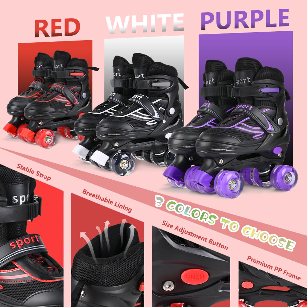G MGY OLED skates beside ruler showing adjustable size range for growing feet