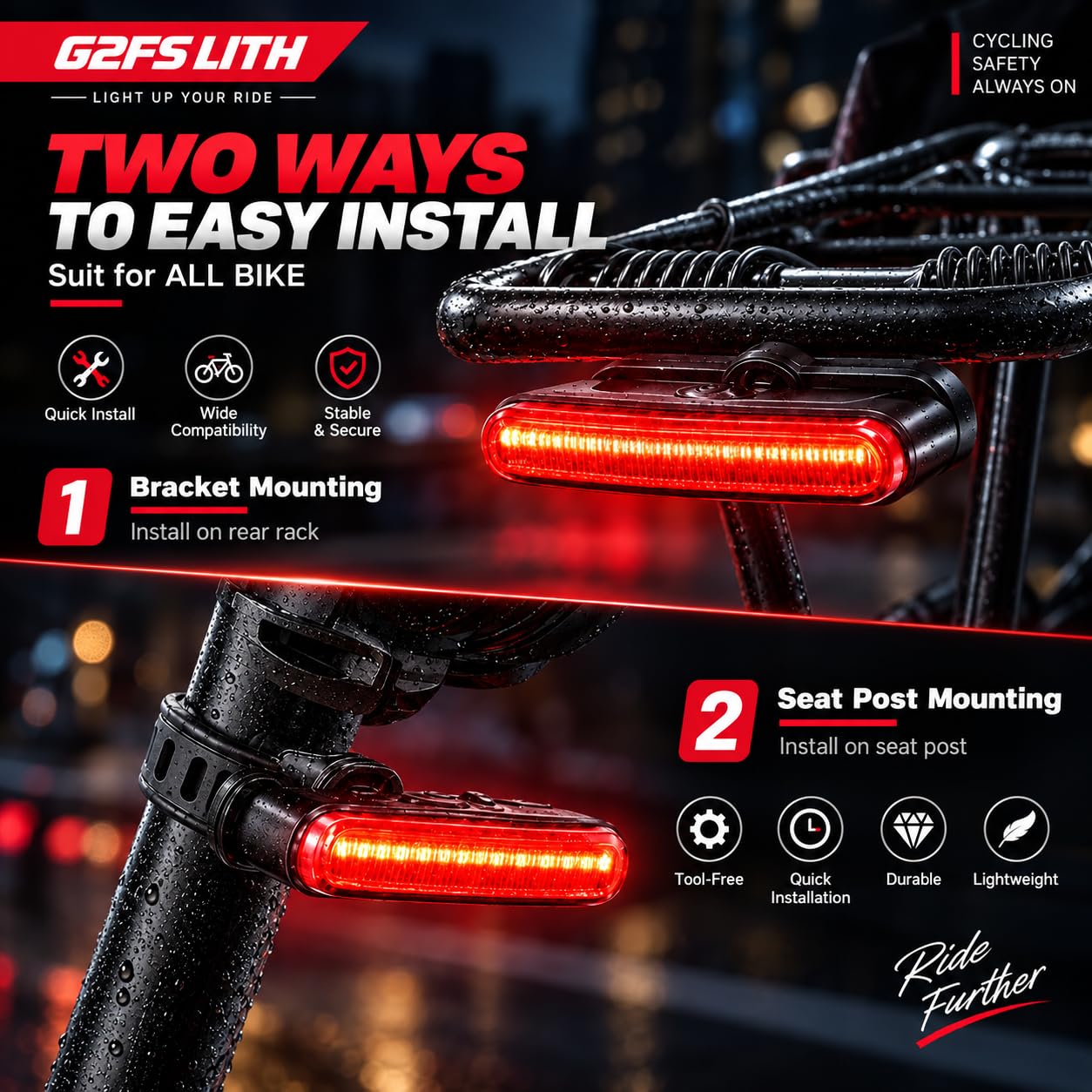 G2FS LITH clipped to backpack strap for multi-activity visibility