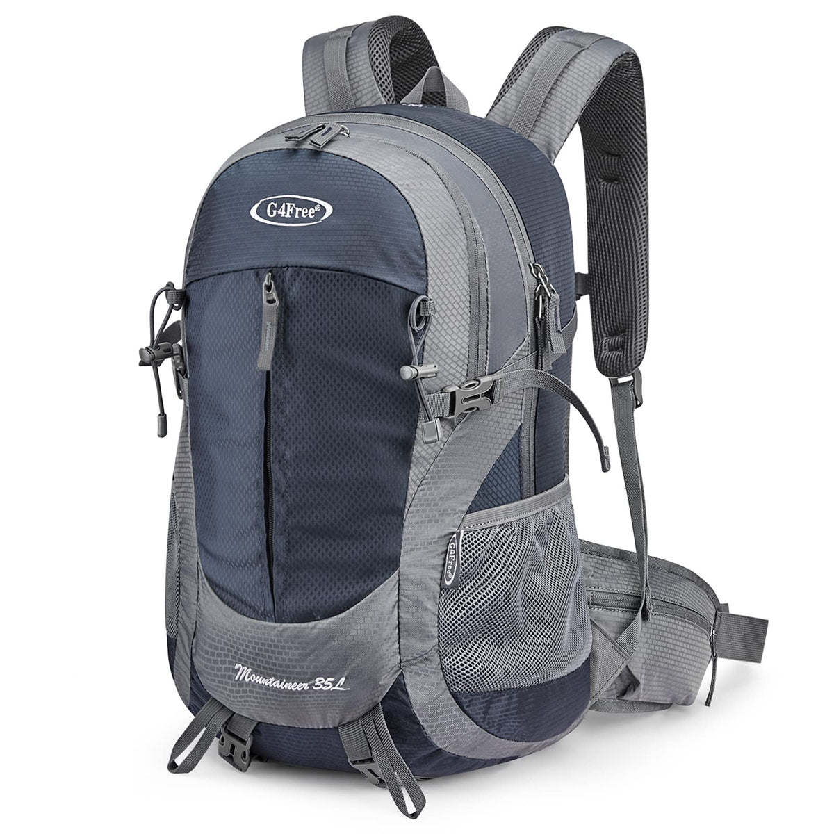 G4Free 35L front view showing pockets and clean packing layout for quick access