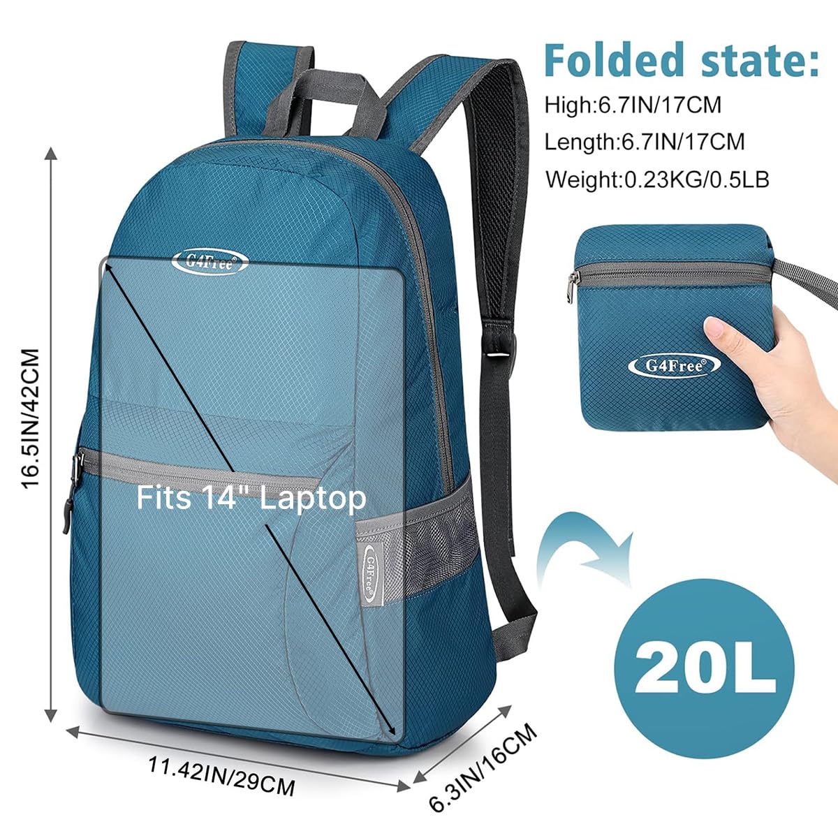 G4Free folded compact pouch demonstrating packability and space savings