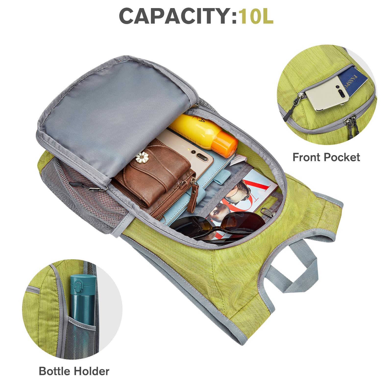 G4Free front pocket open with keys and tissues for organized carry