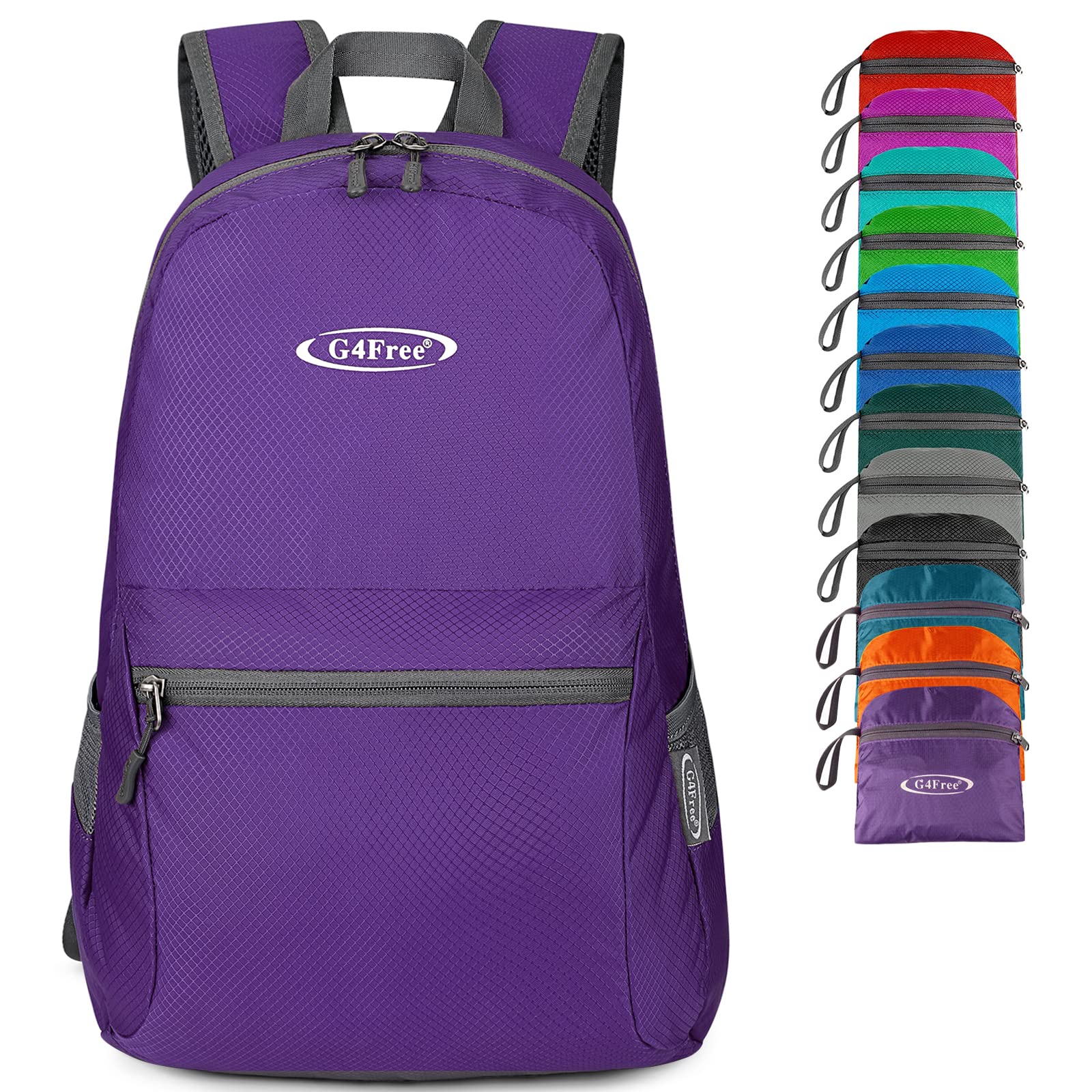 G4Free front view of the packable backpack showing pockets and zippers for organized travel