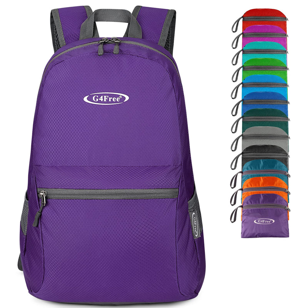 G4Free front view of the packable backpack showing pockets and zippers for organized travel
