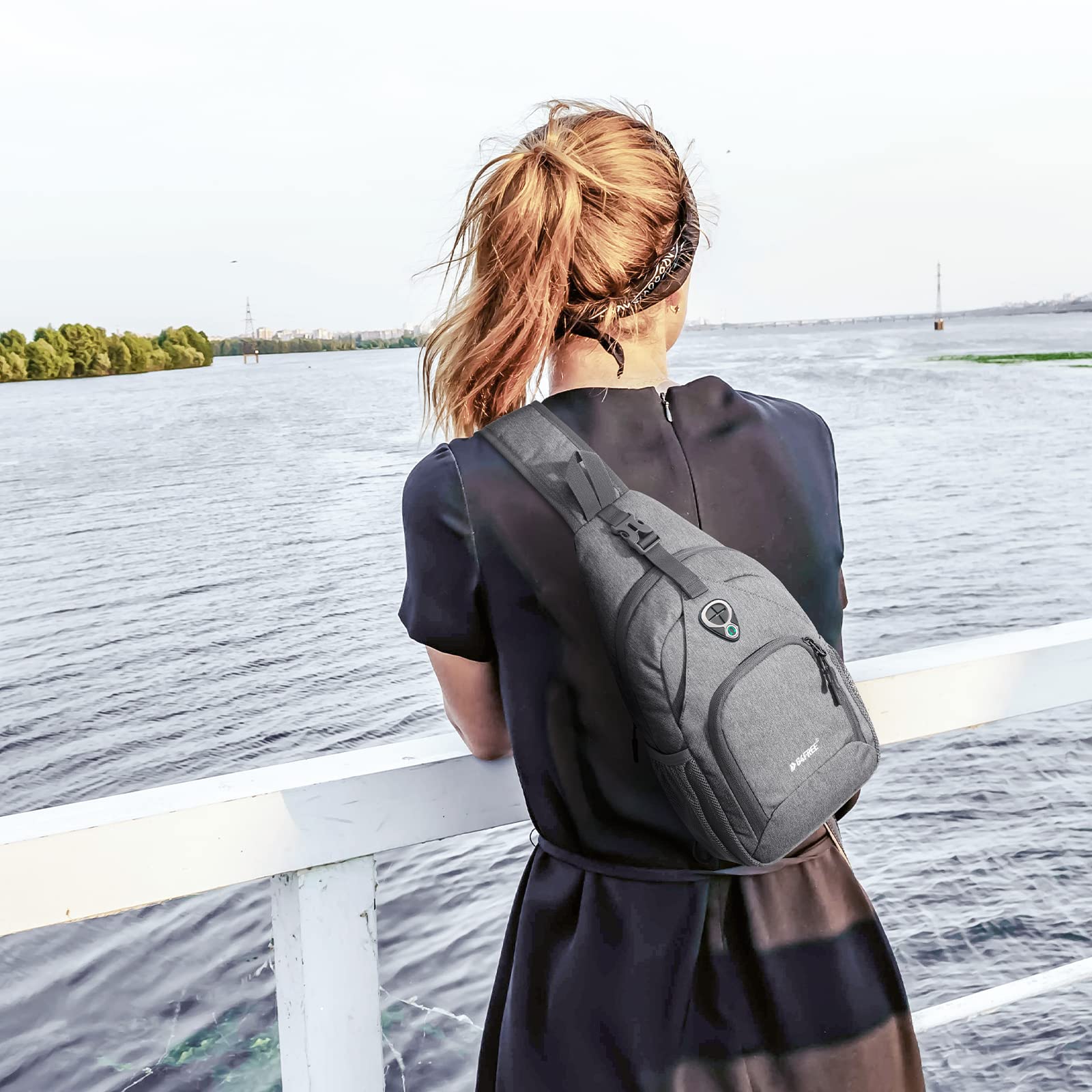 G4Free in-use crossbody on traveler illustrating hands-free carrying advantage