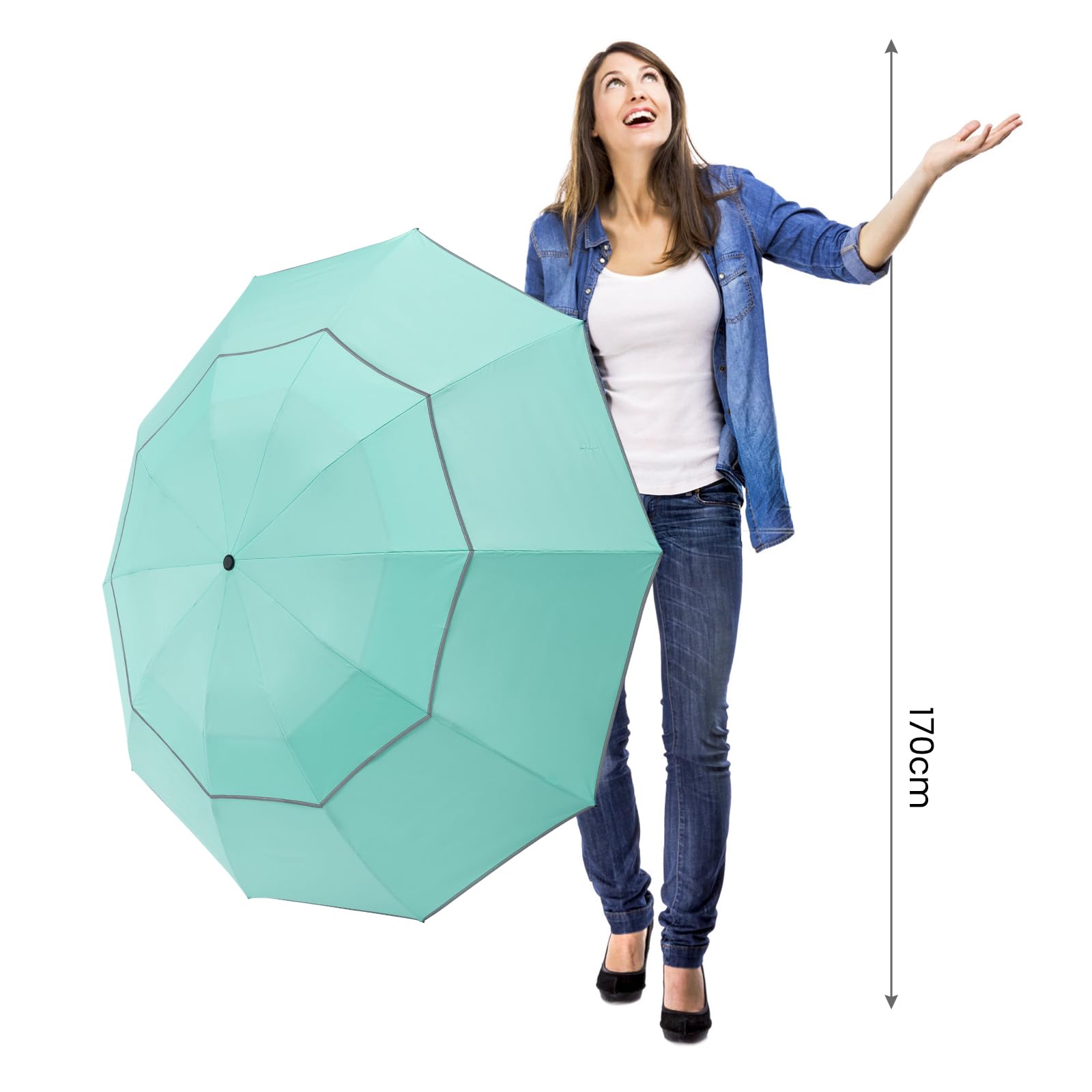 G4Free commuter using umbrella in rain for safe hands-free entry