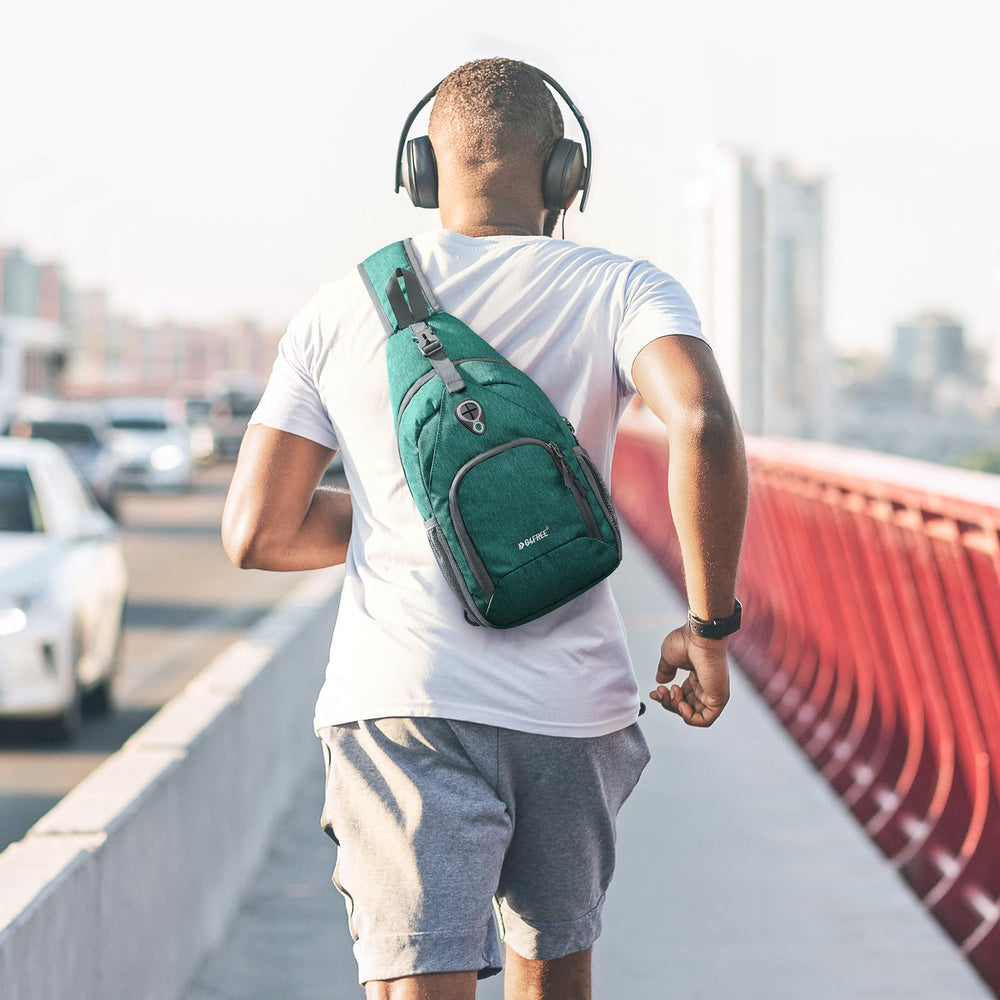 G4Free lifestyle image of sling bag on cyclist demonstrating travel convenience
