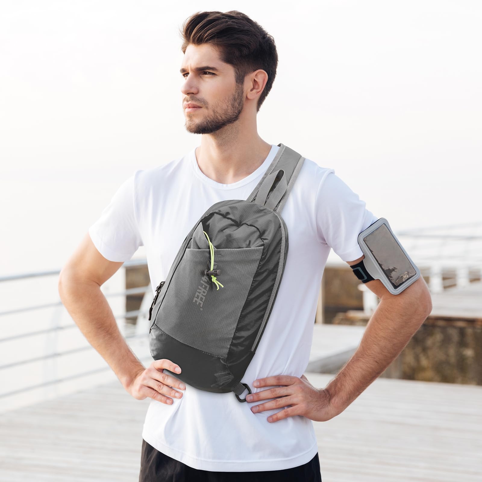 G4Free worn across chest during run for hands-free convenience