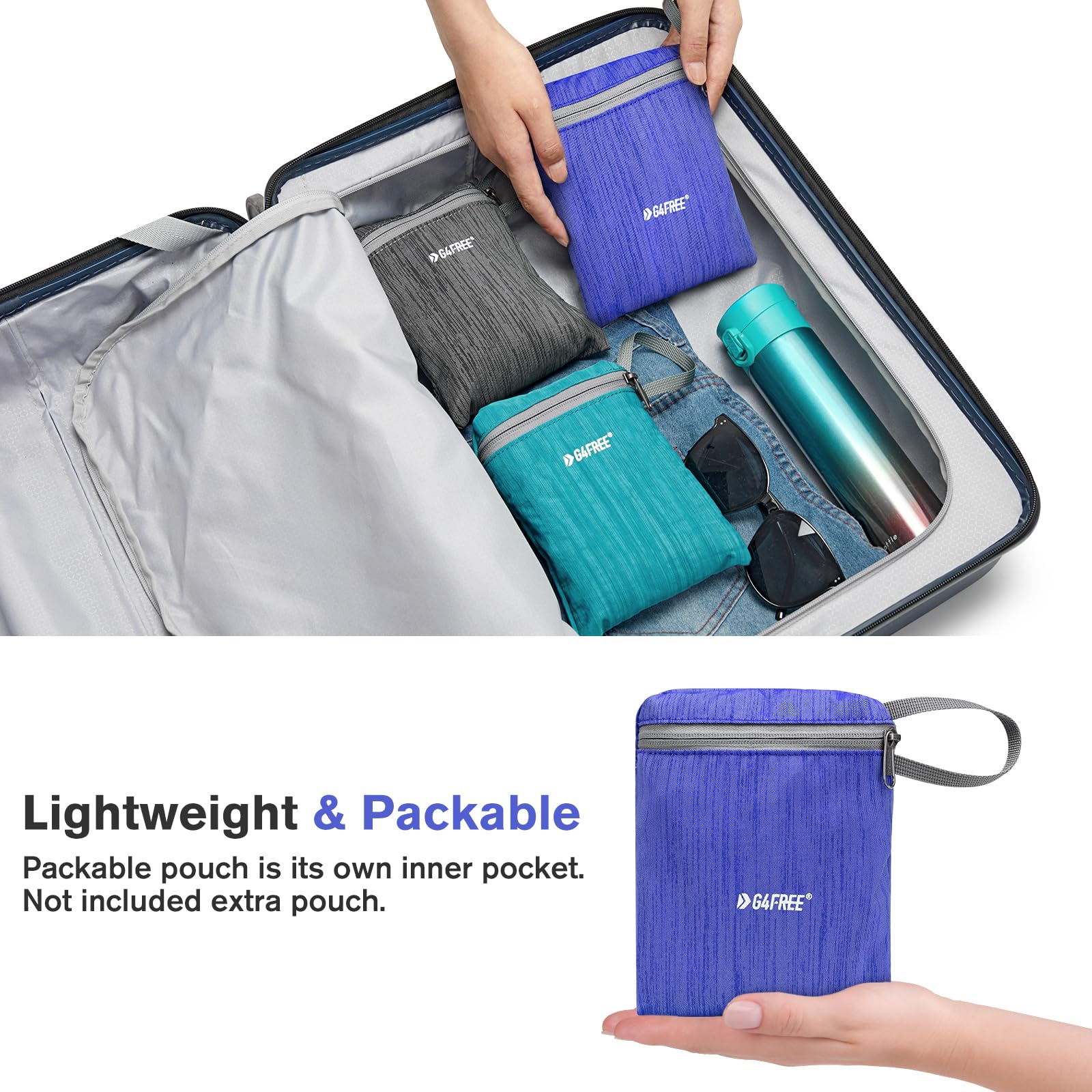 G4Free tucked inside a suitcase showcasing travel-ready compact storage