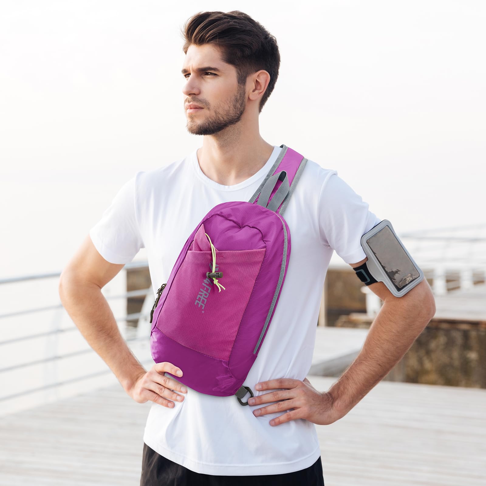 G4Free sling bag worn in an urban commute setting for hands-free travel efficiency