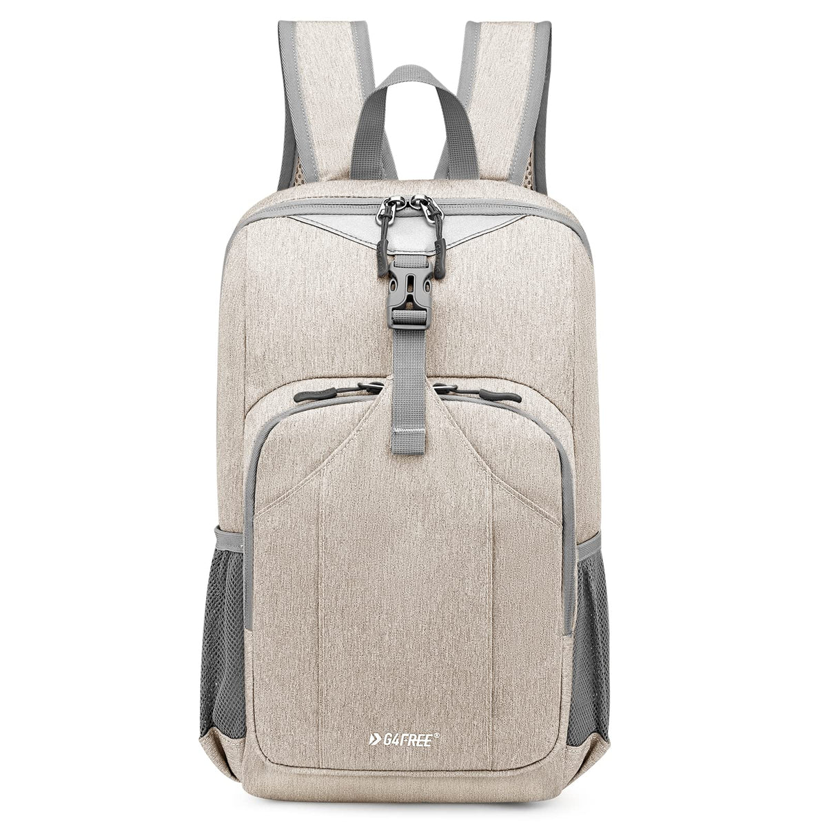 G4Free front view showing compact shape and zip pockets for organized carry